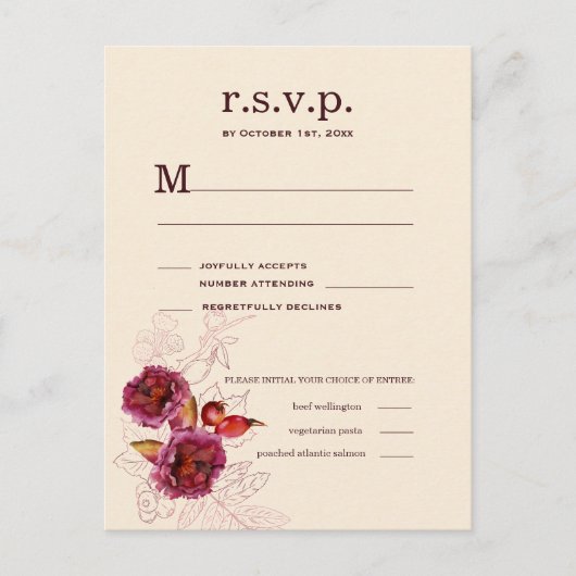 Boho Burgundy Roos RSVP Briefkaart (Voorkant)
