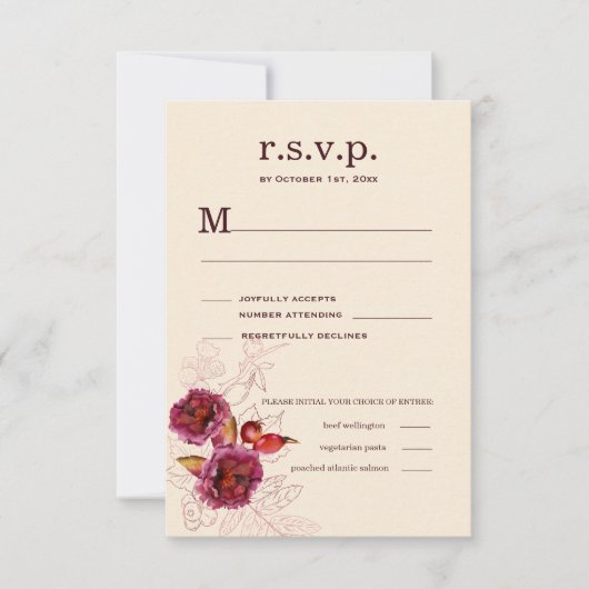 Boho Burgundy Roos RSVP Kaartje (Voorkant)