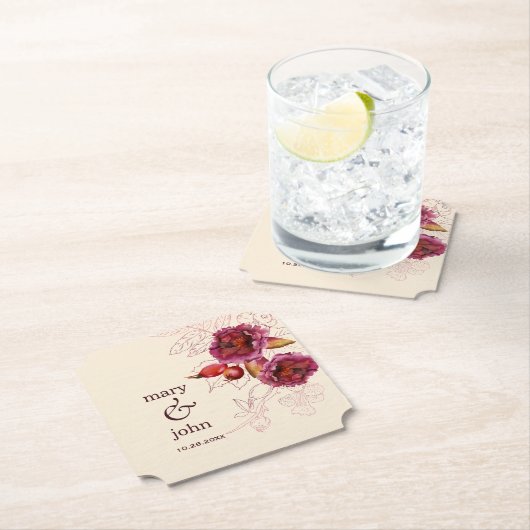 Boho Burgundy Roos Tracery Kartonnen Onderzetters (Insitu)