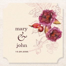 Boho Burgundy Roos Tracery Kartonnen Onderzetters