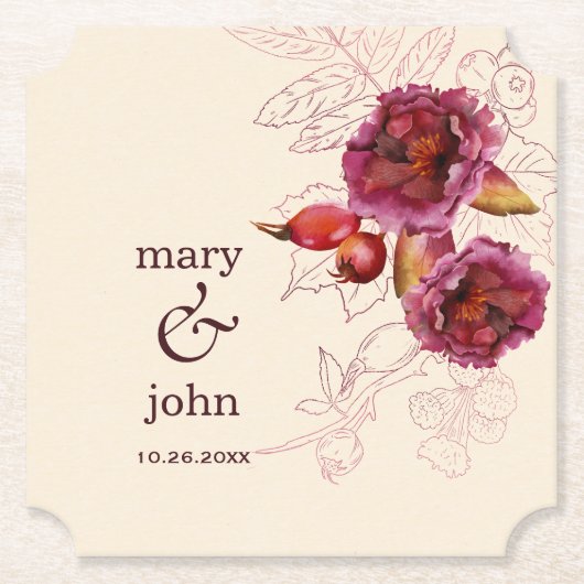 Boho Burgundy Roos Tracery Kartonnen Onderzetters (Voorkant)