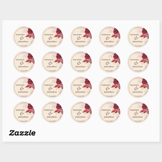 Boho Burgundy Rose Tracery  Ronde Sticker (Vel)