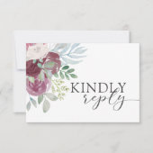 Boho Burgundy Rose Watercolor Wedding RSVP (Voorkant)