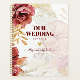 Boho Burgundy Roze Pampas Gras Bruiloft Planner