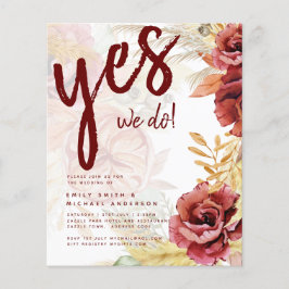 Boho Burgundy Roze Pampasgras Bruiloft Flyer