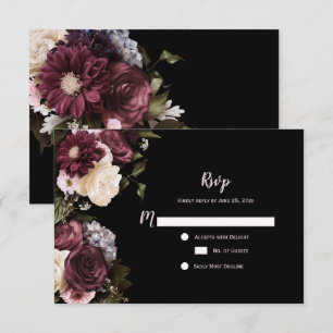 Boho Burgundy Roze Witte Bloemen RSVP Kaartje