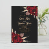Boho Burgundy Rozen Bloem Huwelijk Kaart (Staand voorkant)