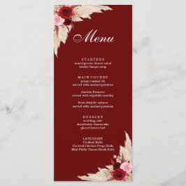 Boho Burgundy Rozen en Pampas Grass Menu
