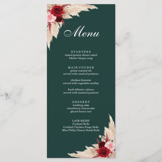 Boho Burgundy Rozen en Pampas Grass Menu (Voorkant)
