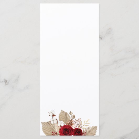 Boho Burgundy Rozen en Pampas Grass Menu (Achterkant)