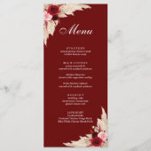 Boho Burgundy Rozen en Pampas Grass Menu (Voorkant)