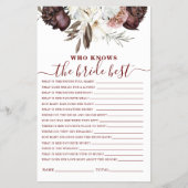 Boho Burgundy Rozen Herfst Bruiloft Shower Spel Flyer (Voorkant)