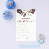 Boho Burgundy Rozen Herfst Bruiloft Shower Spel Flyer (Enkel)