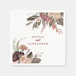 Boho Burgundy Rozen herfst florale bruiloft Servet