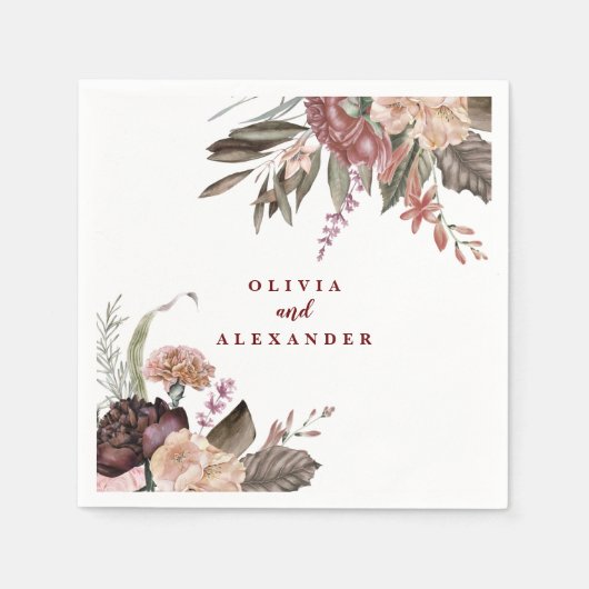 Boho Burgundy Rozen herfst florale bruiloft Servet (Voorkant)