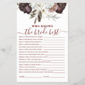 Boho Burgundy Rozen herfst Vrijgezellenfeest Game Flyer (Voorkant)