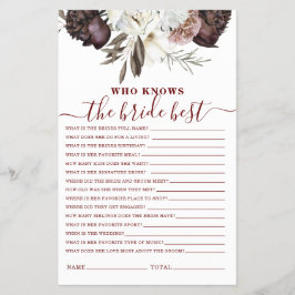 Boho Burgundy Rozen herfst Vrijgezellenfeest Game Flyer