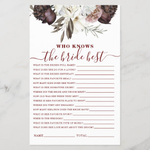 Boho Burgundy Rozen herfst Vrijgezellenfeest Game Flyer