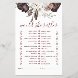 Boho Burgundy Rozen herfst Vrijgezellenfeest Game  Flyer