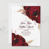 Boho Burgundy Rozen Pampas Gras Bruiloft Kaart (Voorkant)
