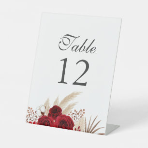 Boho Burgundy Rozen Pampas Grass Table Numbers Reclamebord Met Voetstuk