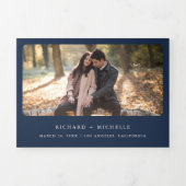 Boho Burgundy Rozen Sunflower Navy QR Code Weddens Drieluik Uitnodiging (Cover)