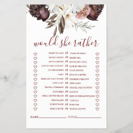 Boho Burgundy Rozen val Bruidsdouche Spel Flyer