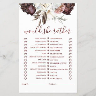 Boho Burgundy Rozen val Bruidsdouche Spel Flyer