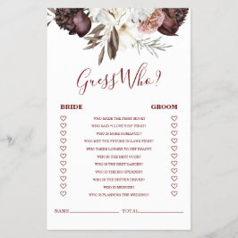 Boho Burgundy Rozen val Bruidsdouche Spel Flyer