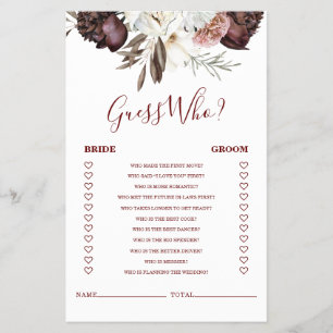 Boho Burgundy Rozen val Bruidsdouche Spel Flyer