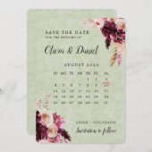 Boho Burgundy Sage Green Agenda Save the Date Kaart (Voorkant / Achterkant)