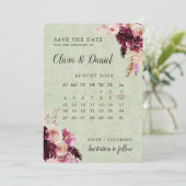 Boho Burgundy Sage Green Agenda Save the Date Kaart (Staand voorkant)