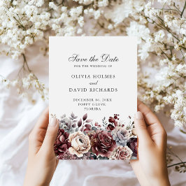 Boho Burgundy & Sage Groen Bloemige Save the Date