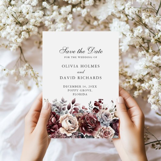 Boho Burgundy & Sage Groen Bloemige Save the Date