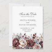 Boho Burgundy & Sage Groen Bloemige Save the Date (Voorkant)