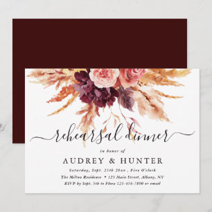 Boho Burgundy Terracotta Bloemige Oefen Diner Kaart