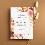 Boho Burgundy Terracotta Floral Gold Lijst Wedding Kaart