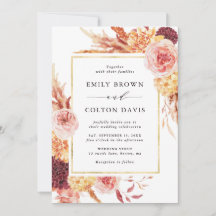 Boho Burgundy Terracotta Floral Gold Lijst Wedding