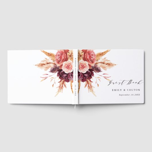 Boho Burgundy Terracotta Floral Wedding Gastenboek (Volledig)