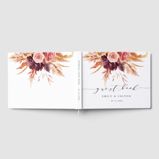 Boho Burgundy Terracotta Floral Wedding Guest Book Gastenboek (Volledig)