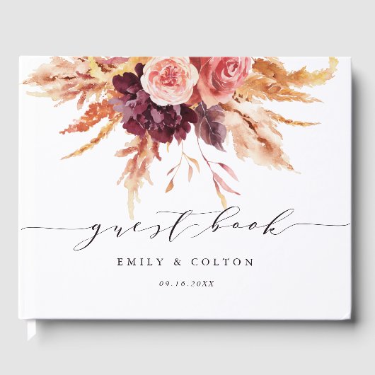 Boho Burgundy Terracotta Floral Wedding Guest Book Gastenboek (Voorkant)