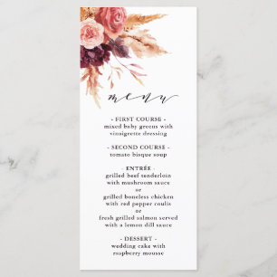 Boho Burgundy Terracotta Floral Wedding Menu