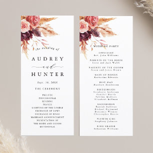 Boho Burgundy Terracotta Floral Wedding Programmakaart