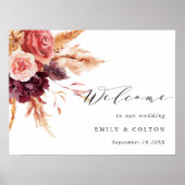 Boho Burgundy Terracotta Floral Wedding Welkom Poster (Voorkant)