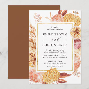 Boho Burgundy Terracotta Flower Gold Lijst Wedding Kaart