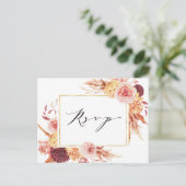 Boho Burgundy Terracotta Flowers Wedding RSVP Briefkaart (Staand voorkant)