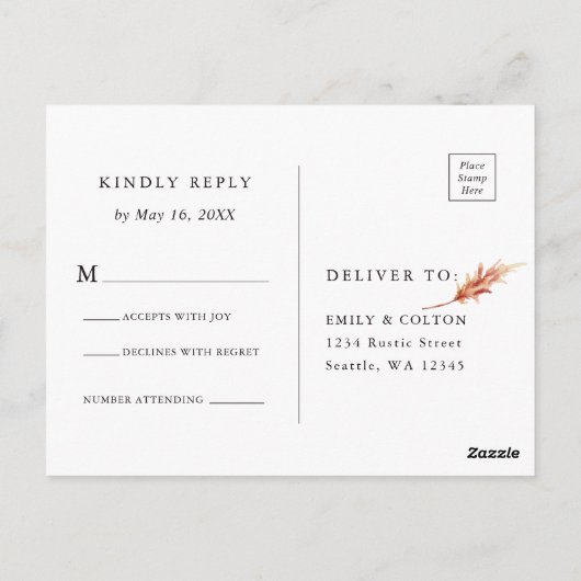 Boho Burgundy Terracotta Flowers Wedding RSVP Briefkaart (Achterkant)