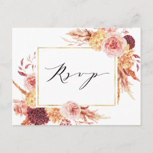 Boho Burgundy Terracotta Flowers Wedding RSVP Briefkaart