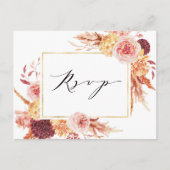 Boho Burgundy Terracotta Flowers Wedding RSVP Briefkaart (Voorkant)