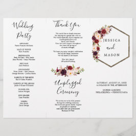 Boho Burgundy Tri-Fold Wedding Programme Flyer